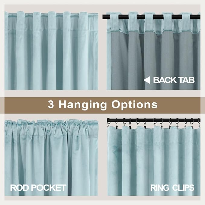 Light Blue Velvet Curtains 84 Inches Long Sky Baby Blue Cerulean Room Darkening Thermal Insulated Semi Blackout Luxury Modern Drapes for Living Room Bedroom 84 Inch Length 2 Panels Back Tab Rod Pocket