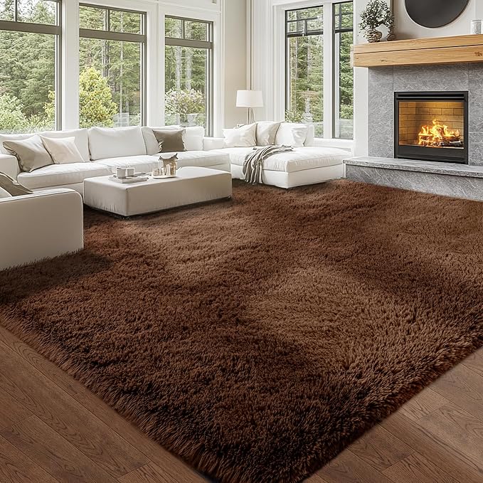 10x12 Brown Shag Area Rug for Living Room - Chocolate Brown Large Rugs | Hides Stains and Spills - Plush Underfoot - Durable and Long-Lasting - Effortless to Maintain