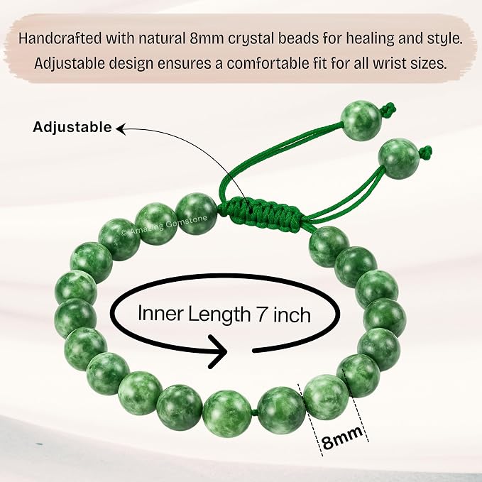 Amazing Gemstone Tree Agate Bracelet for Women Men's Gifts - Protection Healing Crystal Bracelet - 8mm Gemstone Beaded Adjustable Bracelet