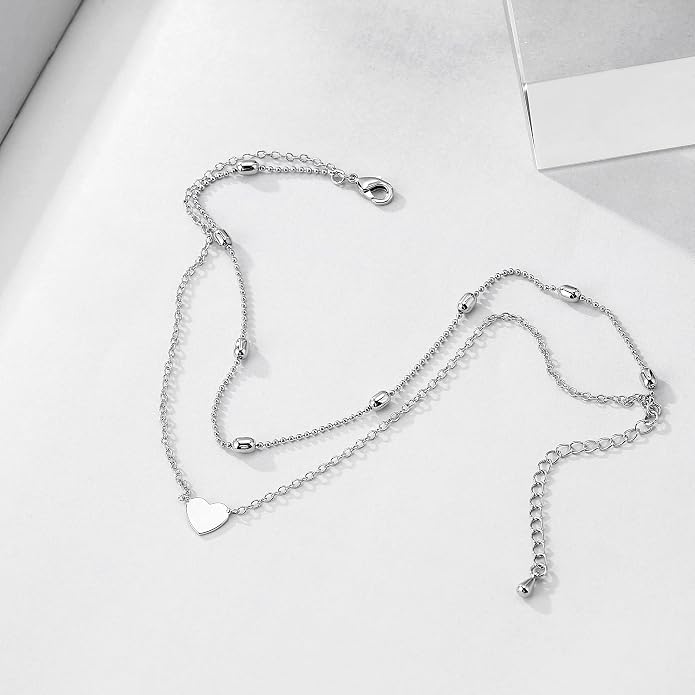 Pencros Dainty Layered Anklet,14K Gold Filled Cute Beads Satellite Chain Heart Boho Adjustable Anklets for Women