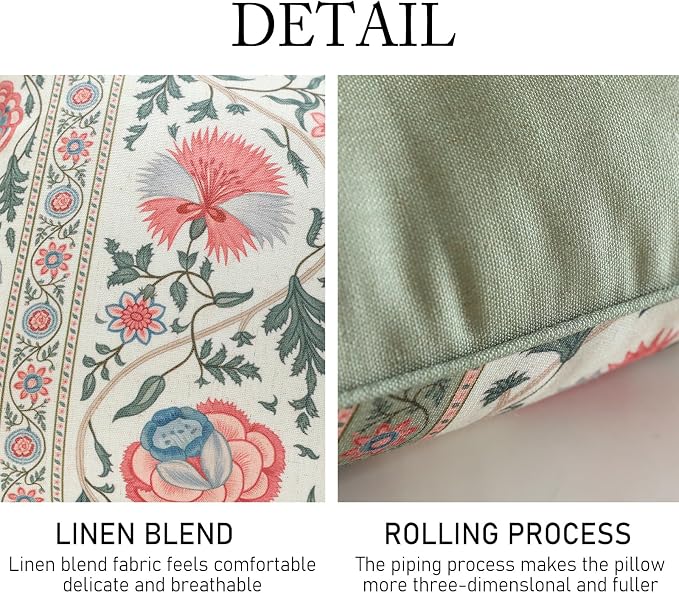 ISAENNE French Linen Rectangle Throw Pillow Cover,Set of 2,20"x12"-Daffy B | Designer French Elegant Pillow Cover,Concealed Zipper Design,Floral Pattern,Sofa,Bedroom,Living Room,Lounge Chairs