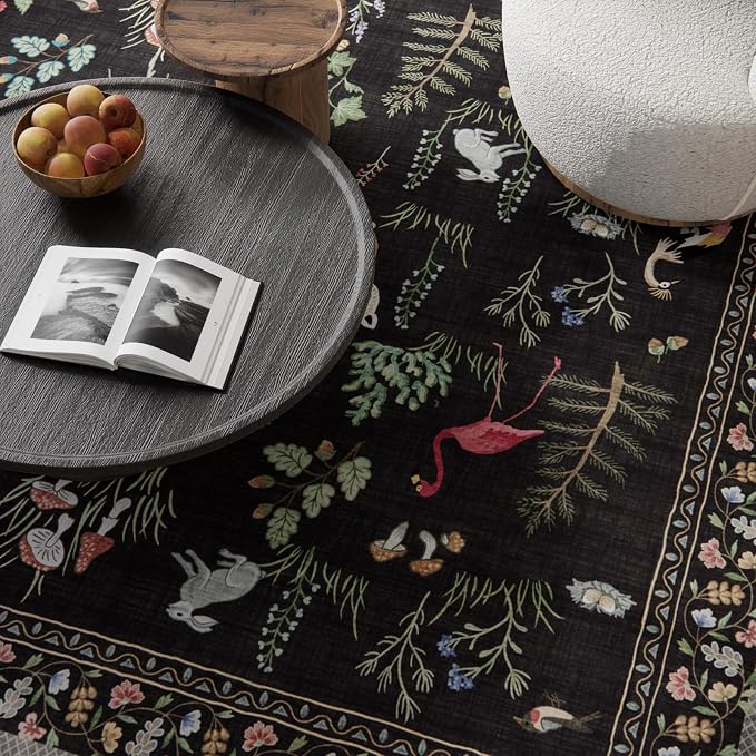 6x9 Area Rugs for Living Room: Washable Rug Vintage Rugs Stain Resistant Non Slip Low Pile Soft Lightweight Carpet for Bedroom Kitchen Dining Room Farmhouse Nursery Kids Room Home Office