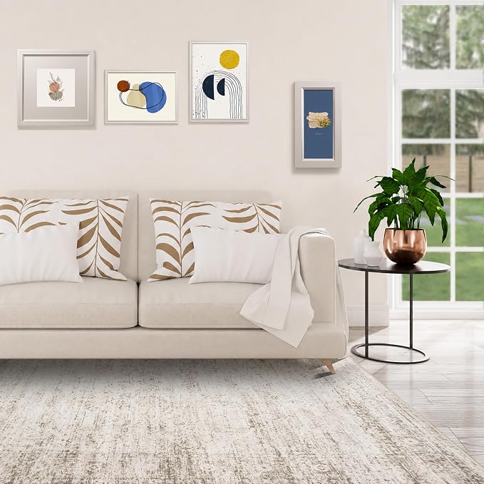 5x7 Area Rugs for Living Room Rug Washable: Modern Rug for Dining Room Bedroom Carpet Non Slip Low Pile 5 by 7 Indoor Abstract Nursery Home Office Beige Ivory