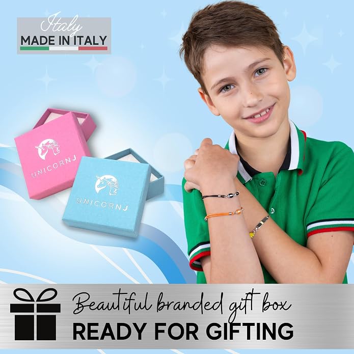 UNICORNJ 925 Italy Sterling Silver Child or Baby Name Bracelet Girls Boys, Personalized Engraved Kids ID Bracelets, 6.5" Figaro Chain, Enamel Charm Newborn Infant Toddler Kid Jewelry