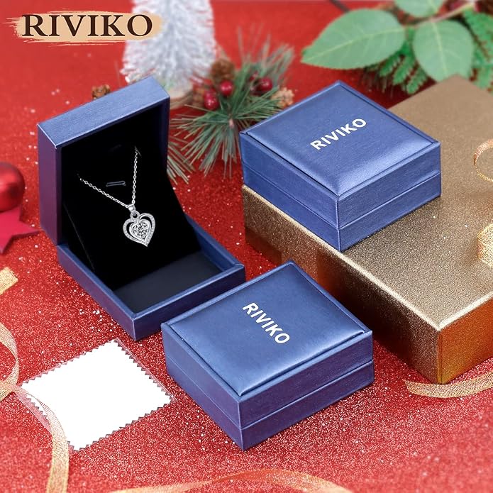 RIVIKO Heart Birthstone Pendant Necklace for Women 925 Sterling Silver Zirconia Necklaces Valentine's Day Anniversary Birthday Mothers Day Jewelry Gifts For Her Mother Wife