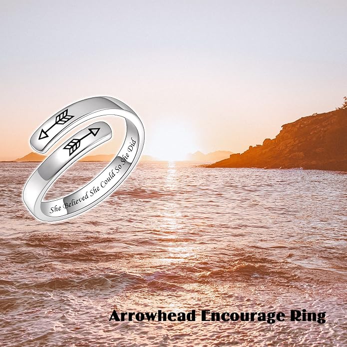 BEILIN 925 Sterling Silver Inspirational Jewelry Rings Adjustable Ring Personality Encouragement Gift for Teens Women
