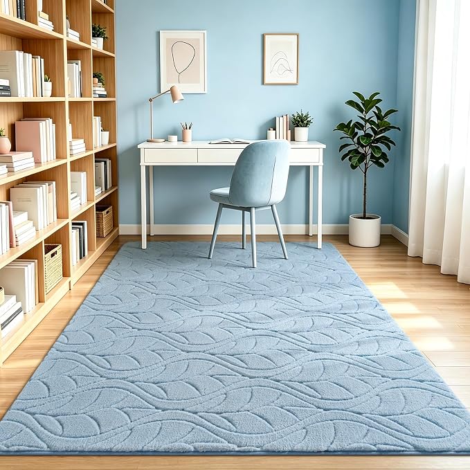 Macgace Soft Area Rug for Girls Bedroom, 3x5 Blue Geometric Shag Rugs | Washable Non-Slip Backing Medium Pile Modren Fuzzy Carpet for Kids Room, Classroom, Living Room, Dorm