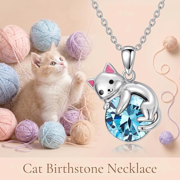 PELOVNY Teddy Bear Necklace for Women 925 Sterling Silver Bear/Highland Cow/Fox/Cat/Axolotl Birthstone Necklace Christmas Birthday Jewelry Gifts for Mom Daughter Wife Sister