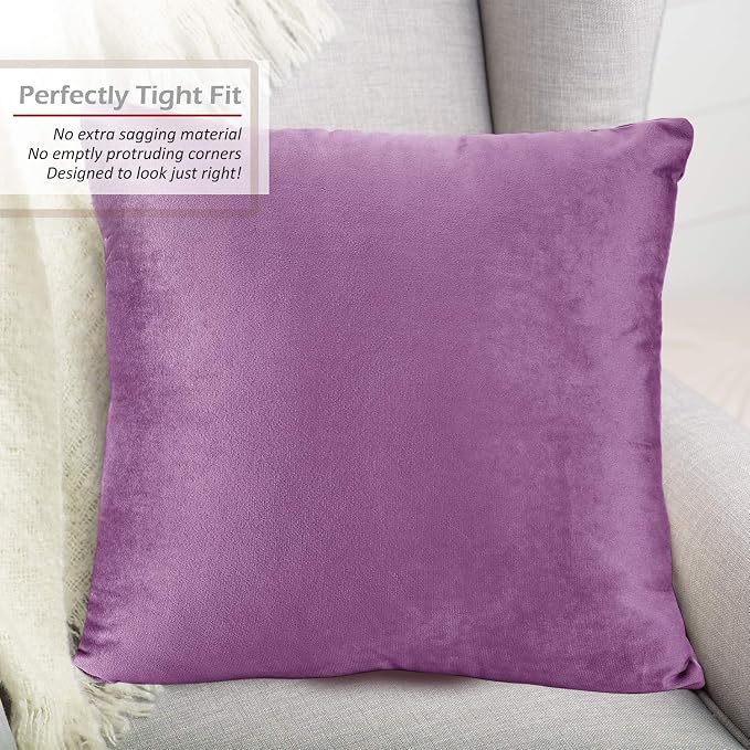Nestl Throw Pillow Covers, Cozy Velvet Decorative Outdoor Pillow Covers 16 x 16 Inches, Soft Solid Cushion Covers for Sofa, Bed and Car, Set of 2 - Lavender Dream