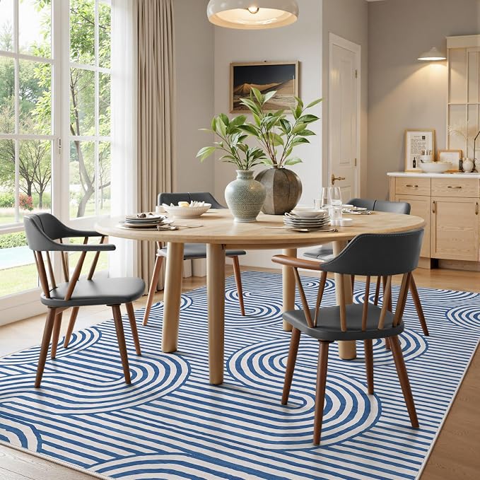 Lahome Modern Area Rugs 8x10，Blue Rugs for Living Room Machine Washable | Rugs for Bedroom Geometric Abstract Rug，Non Slip Soft Easy Clean Non Skid Carpet for Dining Office Dorm Alba(8'X10',Blue)