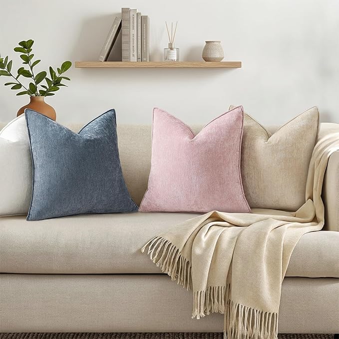 decorUhome Chenille Dark Grey Velvet Throw Pillow Covers 26x26 Set of 2 | Fall Soft Euro Sham Couch Decorative Modern Farmhouse Pillow Cases with Elegant Design for Sofa Bed Living Room Home Decor