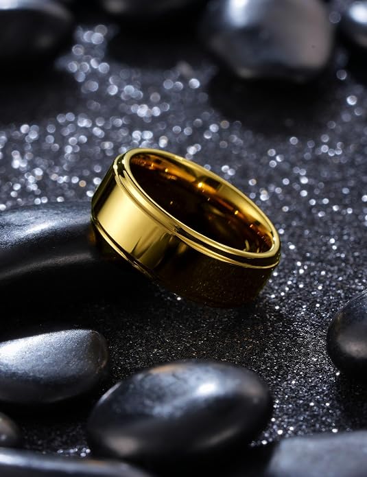 King Will 8mm Black Silver Mens Polished Tungsten Wedding Rings High Polish Surface Wedding Band Blue Silver Step Edge Comfort Fit