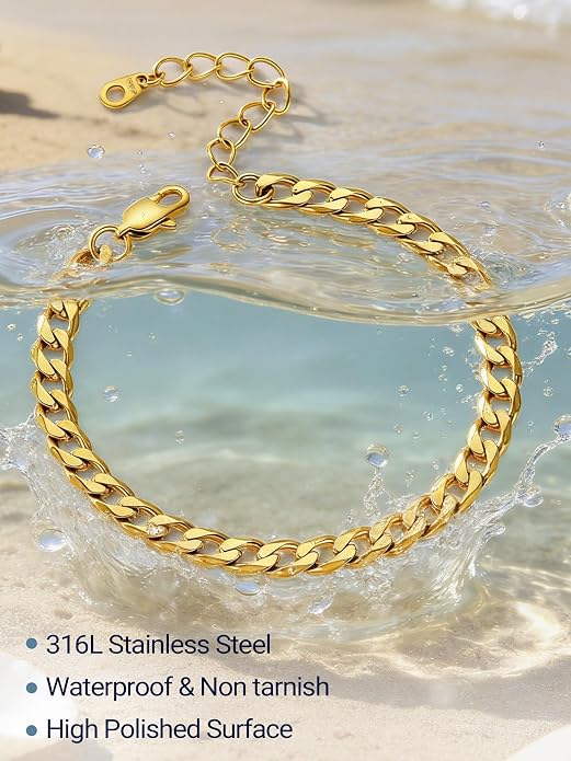 PROSTEEL Gold/Silver Anklets for Women Waterproof, 14K Gold Plated Ankle Bracelet Non Tarnish, Jewelry Gifts Adjustable