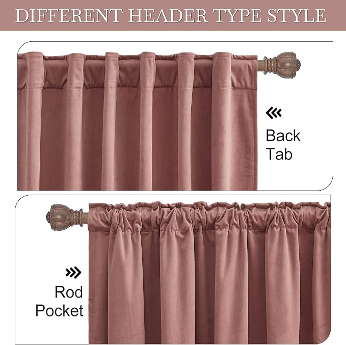 RYB Home Wild Rose Pink Velvet Curtains for Bedroom - Luxury Privacy Blackout Energy Efficient Window Treatment for Home Office Closet Cover, W42 x L84 inches, Wild Rose, 2 Pieces