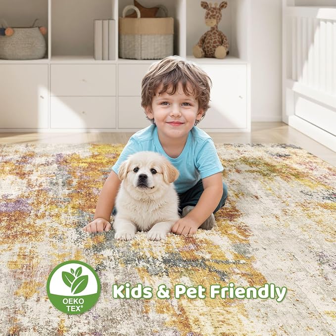Large Area Rugs 12x15: Washable Abstract Modern Soft Rug Stain Resistant Indoor Floor Non Slip Accent Carpet for Living Room Bedroom Nursery Playroom Dining Room Office Dorm Home House- Colorful