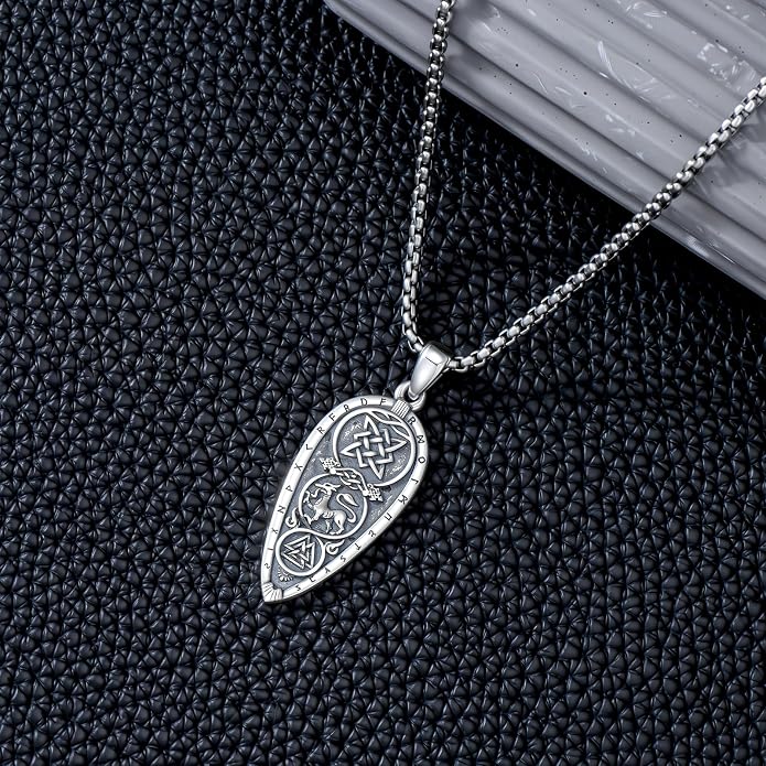 Viking Necklace 925 Sterling Silver Viking Rune Letter Pendant Norse Jewelry Gifts for Men Father