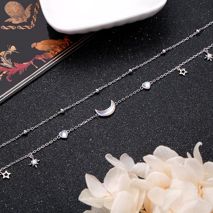 S925 Sterling Silver Ankle Bracelets Butterfly/Evil Eye/Anchor/infinity/Beach Anklet for Women Opal Moonstone Foot Chain Beach Jewelry