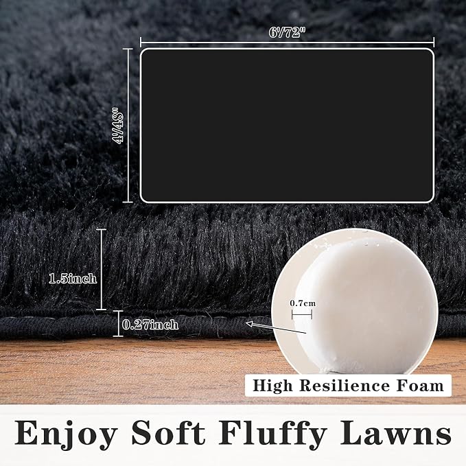 Dssimo Extra Large 9x12 Black Area Rug for Living Room, Soft Shaggy Rugs | Plush Fluffy Upgrade Non-Slip Black Carpet for Classroom Nursery Kids Room Dorm Room Mordern Home Decor, Indoor Floor Carpet