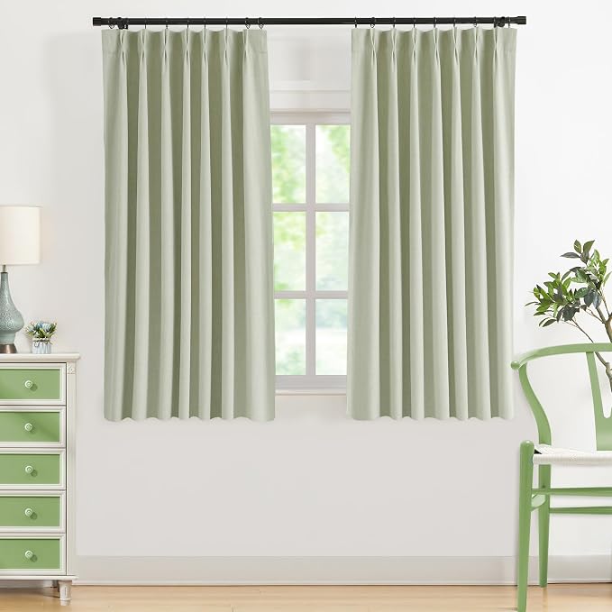 WEST LAKE Green Pinch Pleat Full Blackout Curtain Panels 72 Inches Long | Soft Green Pinch Pleated Linen Blended Drapes for Bedroom,Modern Window Treatment,Back Tabs Hooks,40"Wx72"L(Pack of 2)