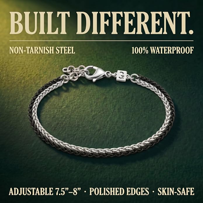 Galis Mens Bracelet - Stainless Steel, Non Tarnish Rope Chain Bracelets, Stylish Fathers Day Gift for Dad, Husband, Boyfriend.