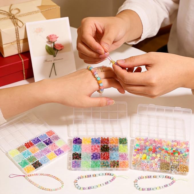 RACIOCK 3 Box Glow in The Dark Beads for Jewelry Making Kit - 1890Pcs Glow Craft Beads with Crystal Beads, Letters, Numbers & Pony Beads for Bracelet Necklace Earrings Making, DIY Craft & Party Decor