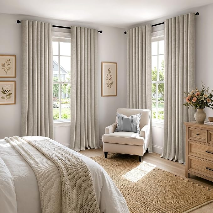 MIULEE 100% Blackout Linen Curtains for Bedroom 42 x 63 Inch Stone 2 Panels | Thermal Insulated, Room Darkening Drapes for Living Room, Back Tab Rod Pocket Pinch Pleated, Solid Luxury Decor