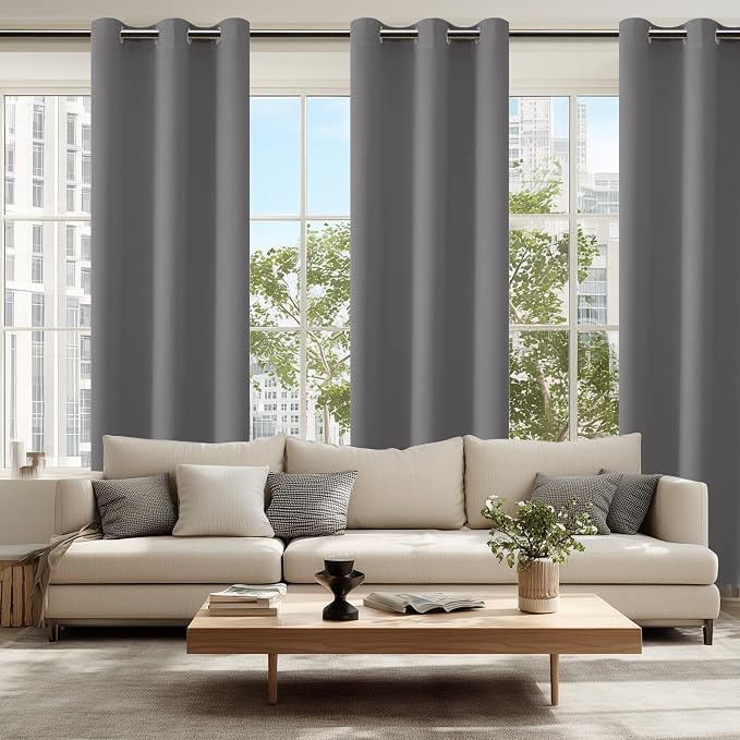 Hiasan Blackout Curtains for Bedroom, 38 x 84 Inches Long - Thermal Insulated & Light Blocking Window Curtains for Living Room, 2 Drape Panels Sewn with Tiebacks, Light Grey