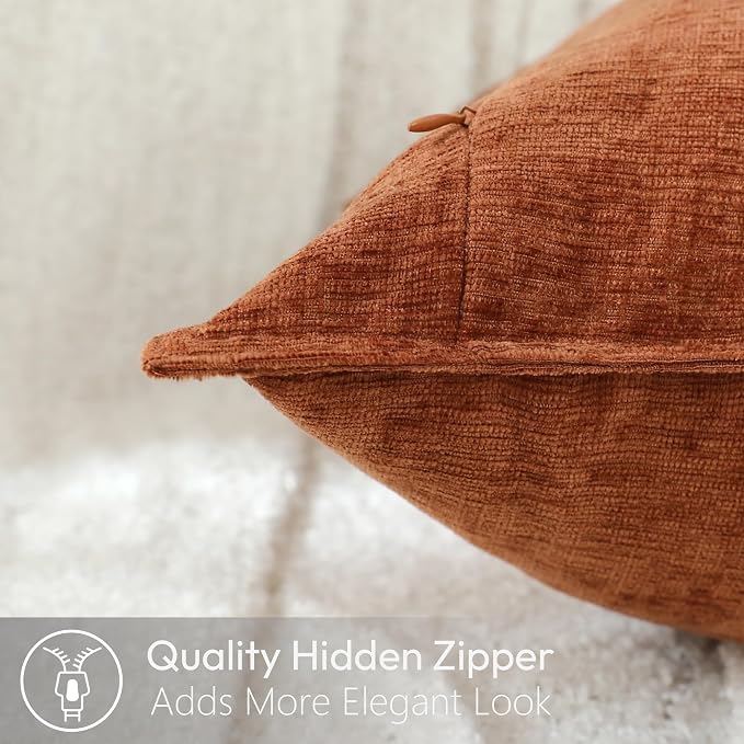 Stellhome Fall Chenille Decorative Pillow Covers 20x20 Inch Natural Burnt Orange Boho Farmhouse Neutral Soft Couch Throw Pillows for Bed Sofa Livingroom Pack of 2 Accent Modern Pillowcase Home Decor