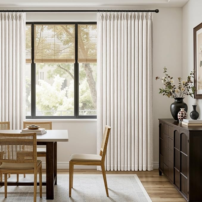 MIULEE 102 Inches Long Pinch Pleated Thick Linen Curtains 2 Panels for Living Room Bedroom, Natural Memory Trained Drapes Pleat Back Tab Light Filtering Privacy Sliding Door Window Curtains with Hooks