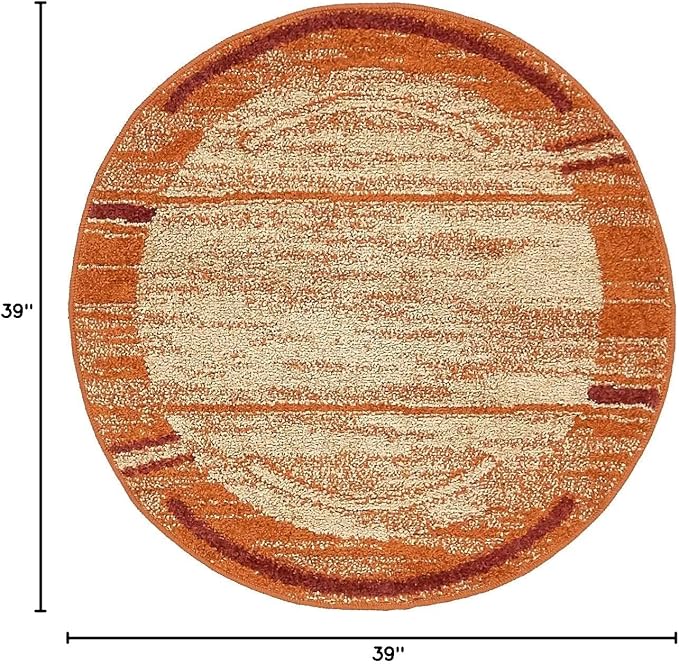 Unique Loom Autumn Collection Modern Contemporary Casual Abstract Area Rug (Beige/ Terracotta Rustic, 3 ft 3 in Round)