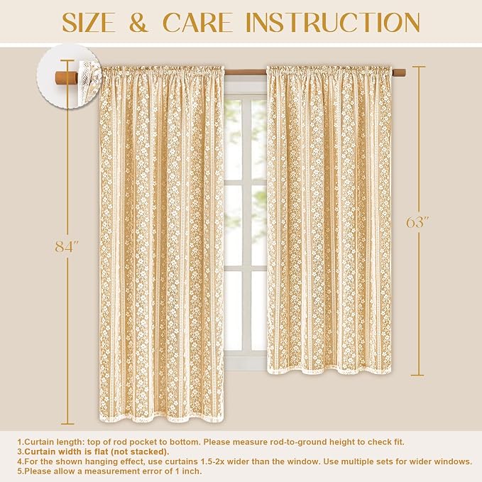 ASPMIZ Linen Curtains for Living Room Double Layer Curtains with Linen Lace, Mustard Yellow Bedroom Curtain Light Filtering, Rod Pocket Drapes 84 Inch Length 2 Panels Set with 2 Tiebacks, 52x84