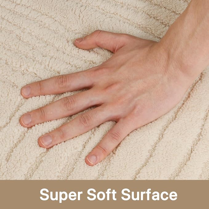 GENIMO Soft Washable Area Rugs 8x10, 3D Modern Stripe Textured Living Room Rug, High-Low Pile Non Slip Fuzzy Carpet, Non-Shedding Stain Resistant Thin Beige Carpet for Bedroom, Dining Room, Nursery