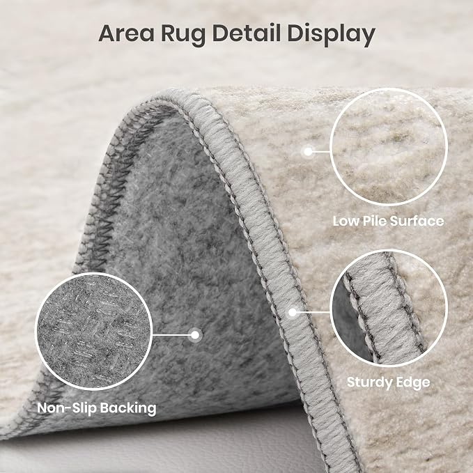 Valenrug Area Rugs 9x12 Living Room - Stain Resistant 9x12 Area Rugs for Living Room, Non Slip Backing Printed Rugs for Bedroom, Folable Machine Washable Rugs (9'x12', Beige)