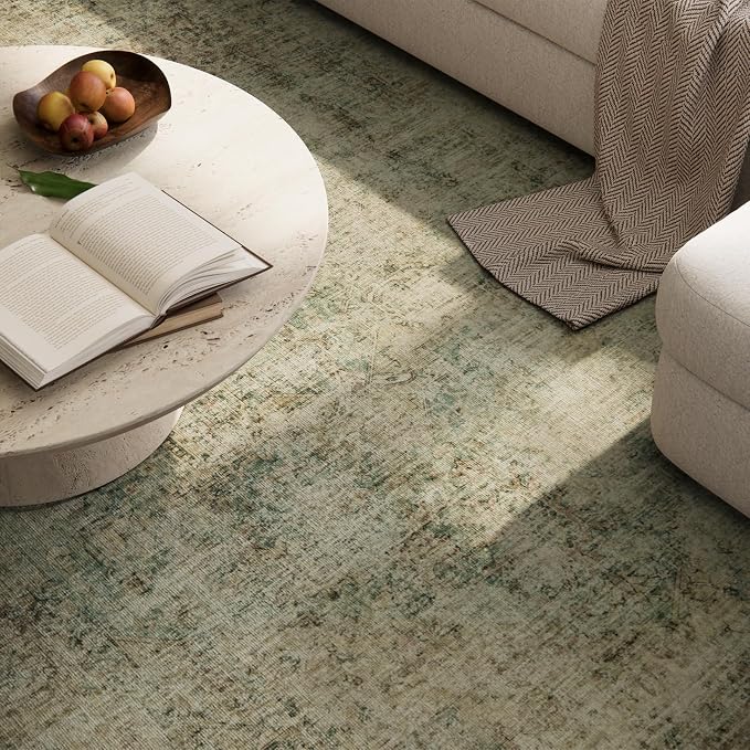 Machine Washable Rugs for Living Room: 8x10 Area Rugs for Bedroom Ultra Soft Non-Slip Low Pile Vintage Distress Boho Large Carpet for High-Traffic Dining Room - Farmhouse Decor