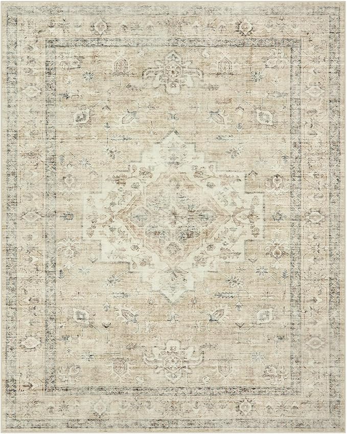 LIVEBOX Washable Area Rug 8x10 Rugs for Living Room Bedroom, Non-Slip Boho Neutral Carpet for Dining Room Office, Low-Pile Farmhouse Soft Carpets for Kids Nursery Room Playroom, Tan
