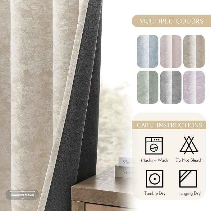 Beauoop Beige Floral Jacquard Blackout Curtains for Bedroom 52x96 2 Panels | Flower Chenille Room Darkening Drapes for Living Room 96 Inch Long Thermal Insulated Soundproof Window treatment Grommet