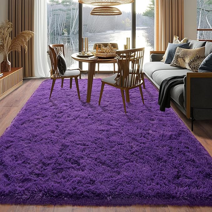 Dssimo Purple Rugs for Bedroom 4x6 Area Rugs for Living Room, | Soft Fluffy Shag Indoor Floor Carpet for Kids,Girls Boys and Teens Decorations Aesthetic for Dorm Nursery Classroom