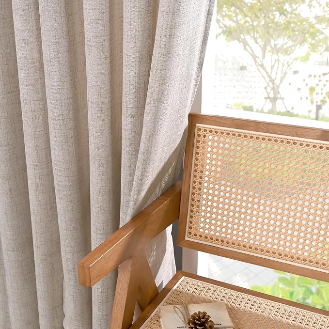 YoungsTex Natural Linen Curtains for Short Window 54 Inches Long, Textured Semi Sheer Drapes with Bronze Grommet Privacy Light Filtering for Kitchen Bathroom Bedroom, 2 Panels, 52 X 54 Inch