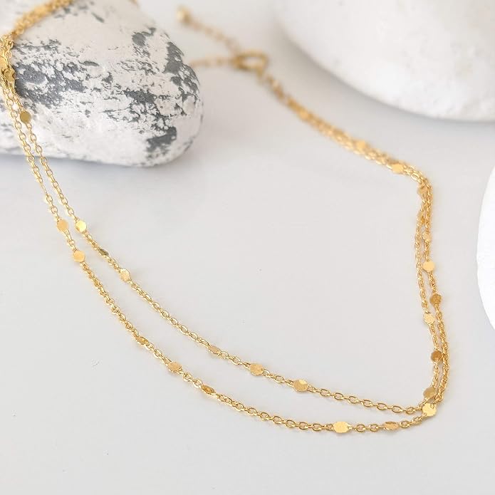 Annika Bella Gold Anklet, Double Strand Gold Chain Bracelets, Length 9-10 Inches, Anklets for Women Waterproof, Ankle Bracelet, Summer Jewelry