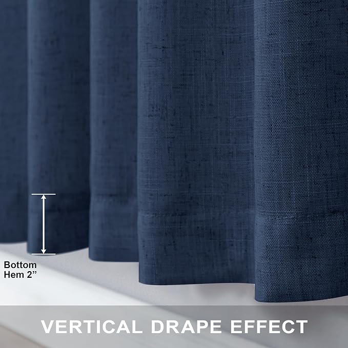Pitalk Navy Curtains 54 Inch Length for Boys Nursery Room 2 Panels Back Tab Loop Pocket Indigo Blue Linen Farmhouse Nautical Short Light Filtering Curtains for Bedroom Bathroom Boho Decor 52x54 Long
