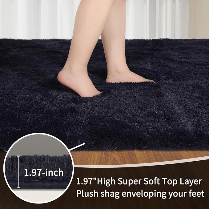 Sour Lemon Area Rugs 9x12 Living Room Bedroom, Large Fluffy Shag Navy | Shaggy Carpet, Soft Plush Furry Bedside Rugs, Anti Slip, Washable Area Modern Rugs Floor Mat for Kids Girls Boys Living Room
