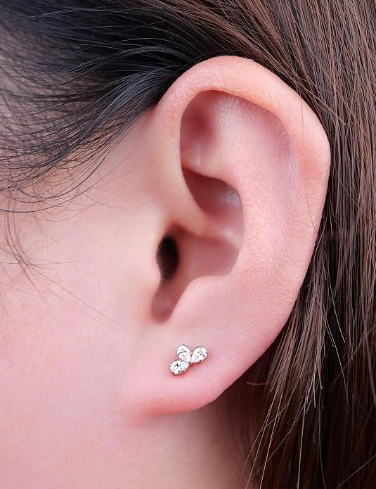 Limerencia 2Pcs 18g Titanium Internally Threaded Tragus Piercing Jewelry Nose Studs Flat Back Earrings Labret, Lip, Helix, Cartilage, Conch, Medusa Piercing for Women Men Sensitive Ears