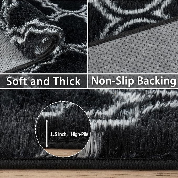 8x10 Area Rugs for Bedroom Living Room, Large Modern Black and White Rugs | Soft Fluffy Plush Geometric Rug Upgrade Non-Slip Shaggy Fuzzy Carpet for Playroom Teen Dorm Home Office Decor