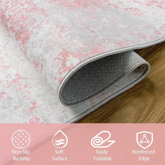 6x9 Area Rugs for Living Room Rug Washable: Abstract Rug for Dining Room Bedroom Carpet Non Slip 6 by 9 Indoor Modern Nursery Home Office Pink