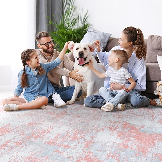 Pink Rug Carpet 6x9 Area Rugs for Bedroom Girls: Washable Modern Rug for Living Room Dining Room Non Slip Low Pile 6 by 9 Indoor Abstract Home Office