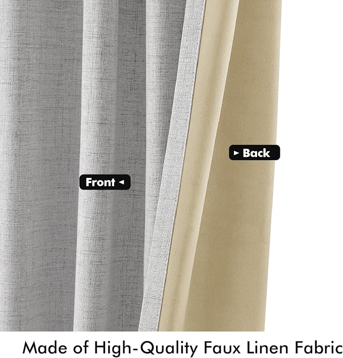 MIULEE 100% Blackout Linen Curtains 42 x 96 Inch Greyish White 2 Panels | Thermal Insulated, Room Darkening Drapes for Bedroom Living Room, Back Tab Rod Pocket Pinch Pleated, Solid Luxury Decor