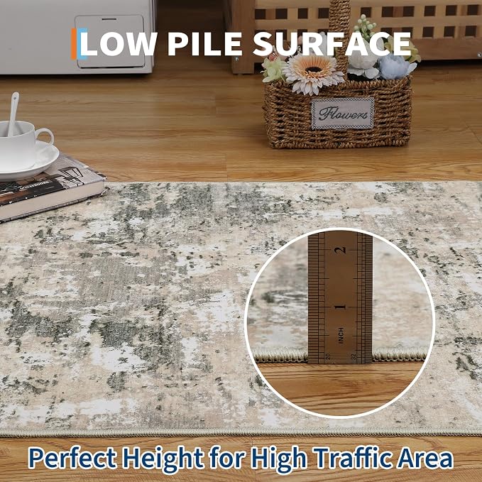 ROYHOME Modern Abstract 2x8 Runner Rug Washable Non Slip Stain Resistant Rug for Hallway Kitchen Bedroom Non Shedding Low Pile Indoor Floor Cover,Grey Yellow