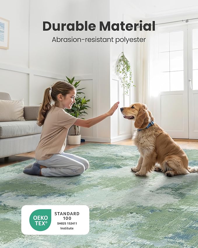 AMADA HOMEFURNISHING 9x12 Area Rugs for Living Room, Modern Large Area Rugs with Non-Slip Backing & Low Pile, Neutral Soft Washable Rug for Nursery, Bedroom, Dinning Room, Playroom, Green