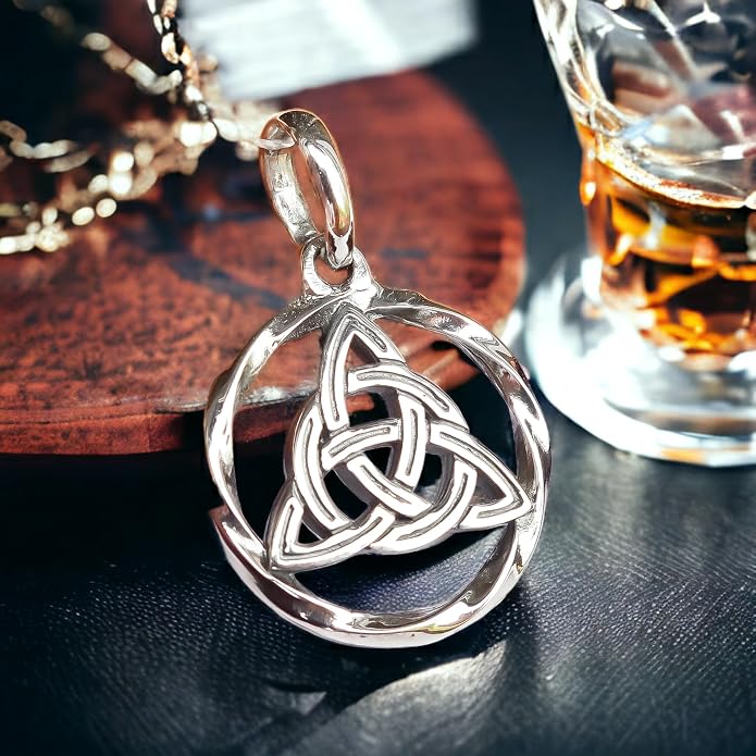 925 Sterling Silver Celtic Knot Necklace - Triquetra Necklace Trinity Knot Pendant - Protection Love Amulet - Irish Pagan Wiccan Jewelry for Women Men - Handmade