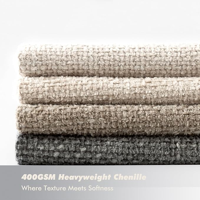 20x20 Chenille Throw Pillow Covers, Pack of 4, Neutral Beige/Grey Series